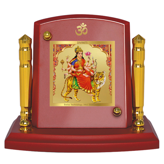 Diviniti 24K Gold Plated Nav Durga Photo Frame for Car Dashboard, Home Decor, Tabletop, Puja Room, Showpiece and Gift  MDF1BP+ (6.5x5.5 CM)