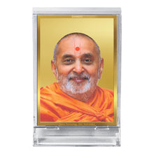 Load image into Gallery viewer, Diviniti 24K Gold Plated Pramukh Swami Frame For Car Dashboard, Home Decor, Table Top, Gift (11 x 6.8 CM)
