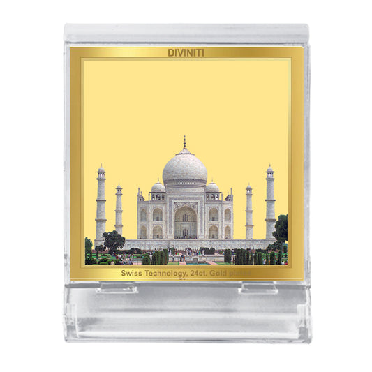 Diviniti 24K Gold Plated Taj Mahal Acrylic Frame for Car Dashboard, Home Decor, Tabletop, Puja Room, Festival Gift ACF3A (5.8x4.8 CM)