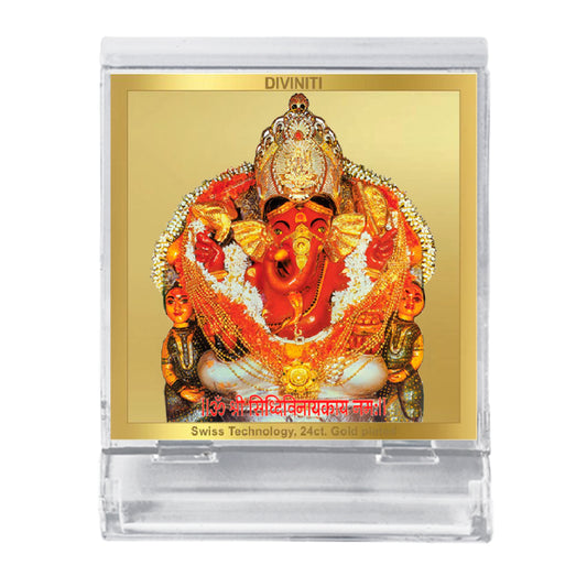 Diviniti 24K Gold Plated Siddhivinayak Acrylic Frame for Car Dashboard, Home Decor, Tabletop, Puja Room, Festival Gift ACF3A (5.8x4.8 CM)