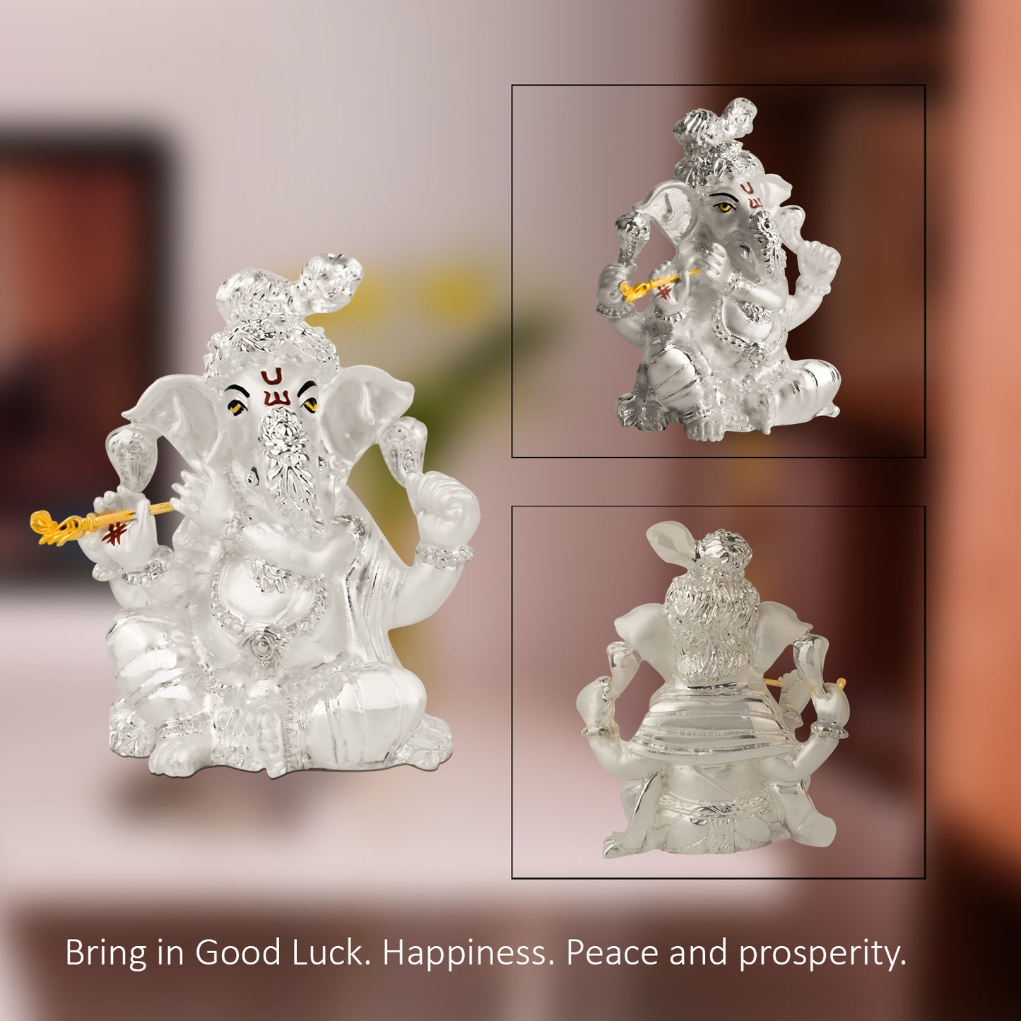 DIVINITI 999 Silver Plated Lord Ganesha Idol Statue For Home Decor, Workshop, Office, Showpiece (11x8.5 CM)