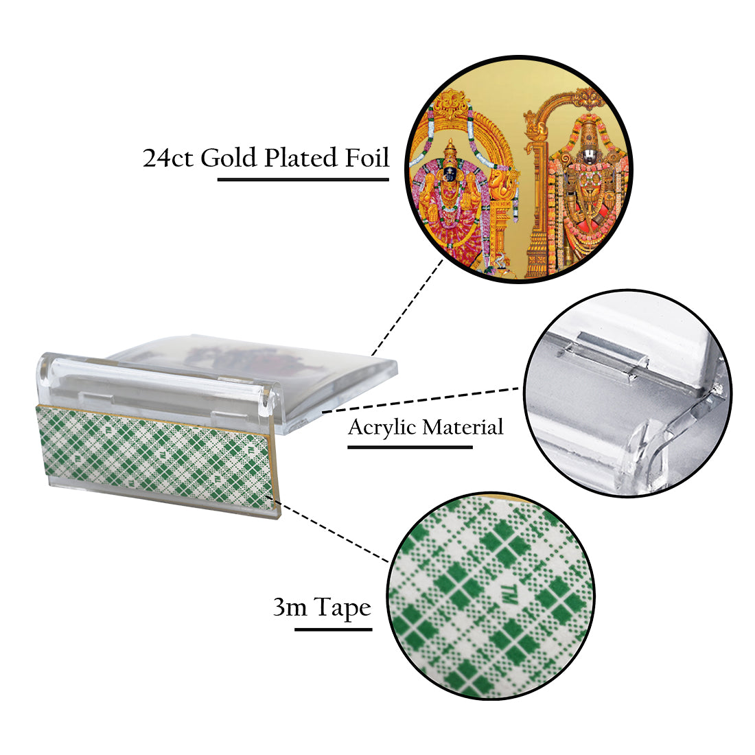 Diviniti 24K Gold Plated Padmawati Balaji Frame For Car Dashboard, Home Decor, Tabletop and Gift (5.8 x 4.8 CM)