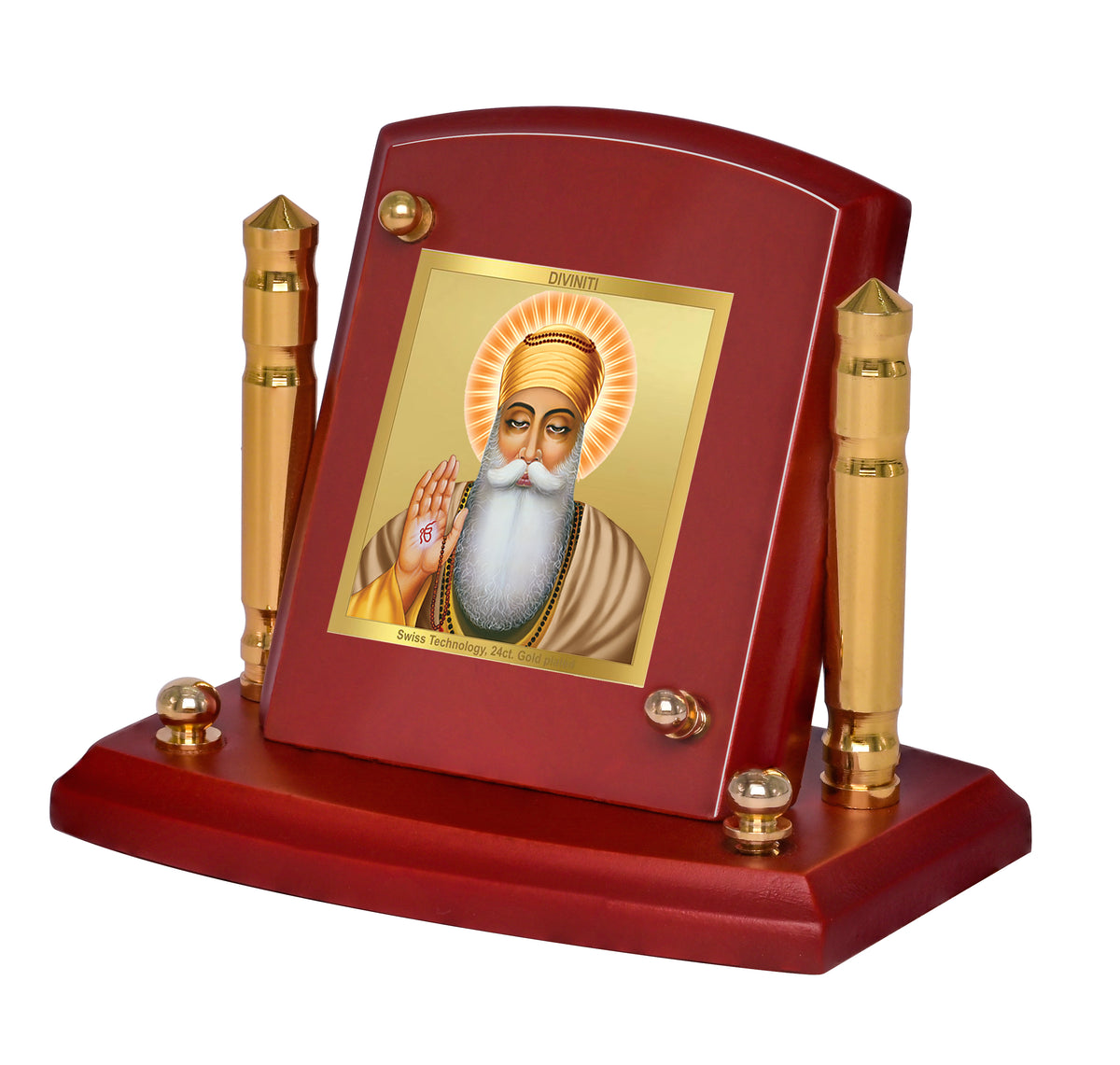 DIVINITI 24K Gold Plated Guru Nanak Photo Frame For Car Dashboard, Hom