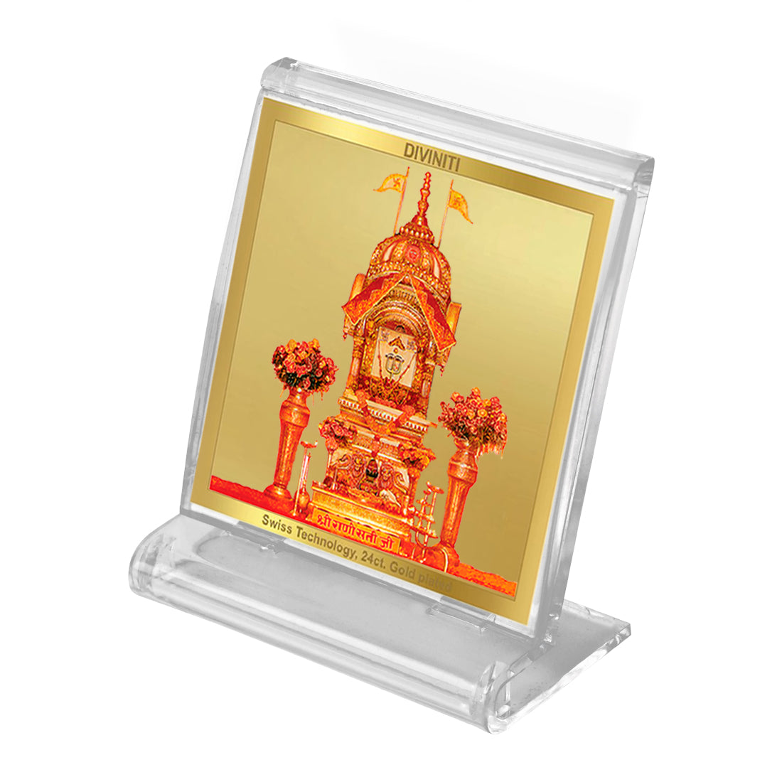 Diviniti 24K Gold Plated Rani Sati Acrylic Frame for Car Dashboard, Home Decor, Tabletop, Puja Room, Festival Gift ACF3A (5.8x4.8 CM)