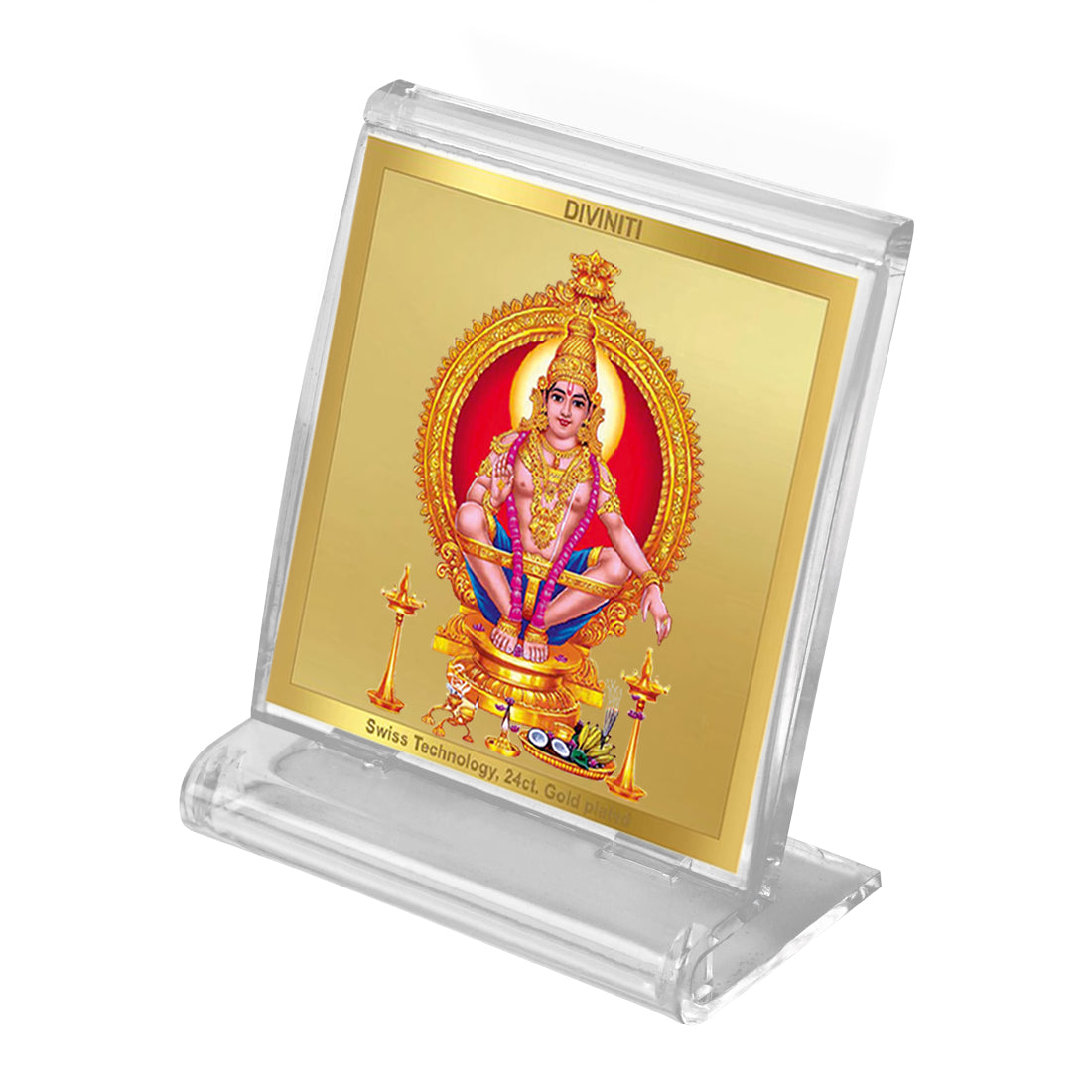 Diviniti 24K Gold Plated Ayyappan Acrylic Frame for Car Dashboard, Home Decor, Tabletop, Puja Room, Festival Gift ACF3A (5.8x4.8 CM)