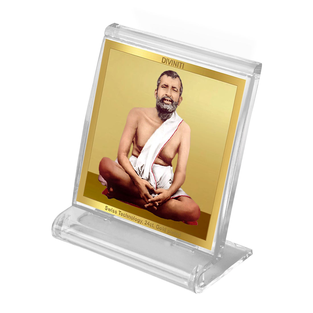 Diviniti 24K Gold Plated Ramakrishna Acrylic Frame for Car Dashboard, Home Decor, Tabletop, Puja Room, Festival Gift ACF3A (5.8x4.8 CM)