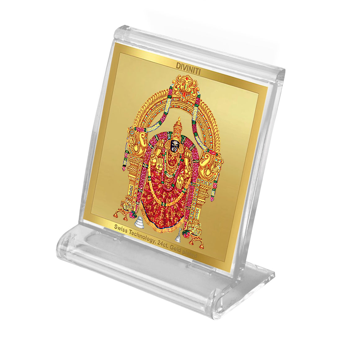 Diviniti 24K Gold Plated Padmavathi Acrylic Frame for Car Dashboard, Home Decor, Tabletop, Puja Room, Festival Gift ACF3A (5.8x4.8 CM)