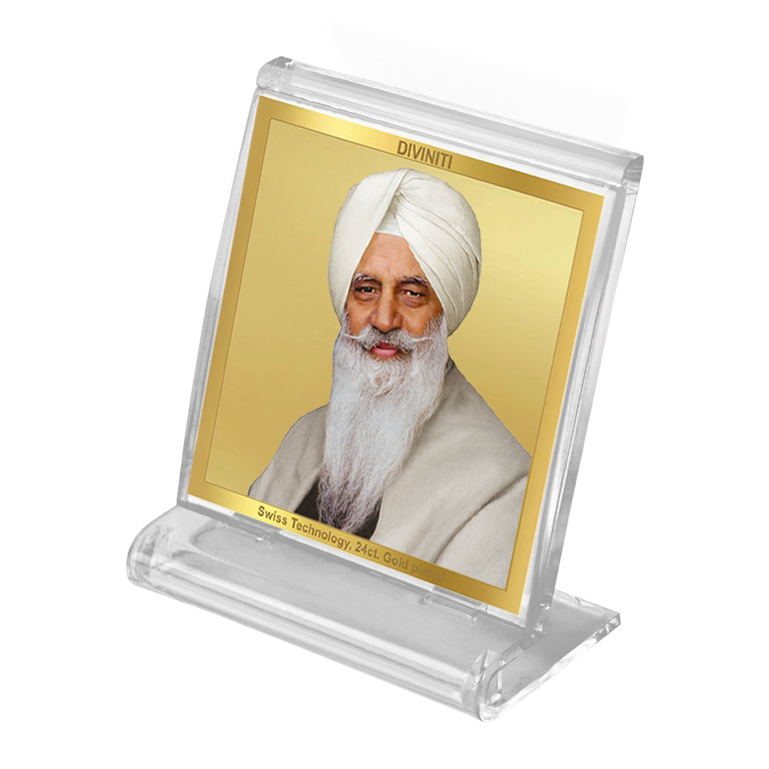 Diviniti 24K Gold Plated Radha Swami Acrylic Frame for Car Dashboard, Home Decor, Tabletop, Puja Room, Festival Gift ACF3A (5.8x4.8 CM)