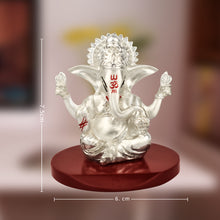 Load image into Gallery viewer, DIVINITI 999 Silver Plated Four Hands Lord Ganesha Idol For Car Dashboard, Home Decor, Table (6 X 6 CM)

