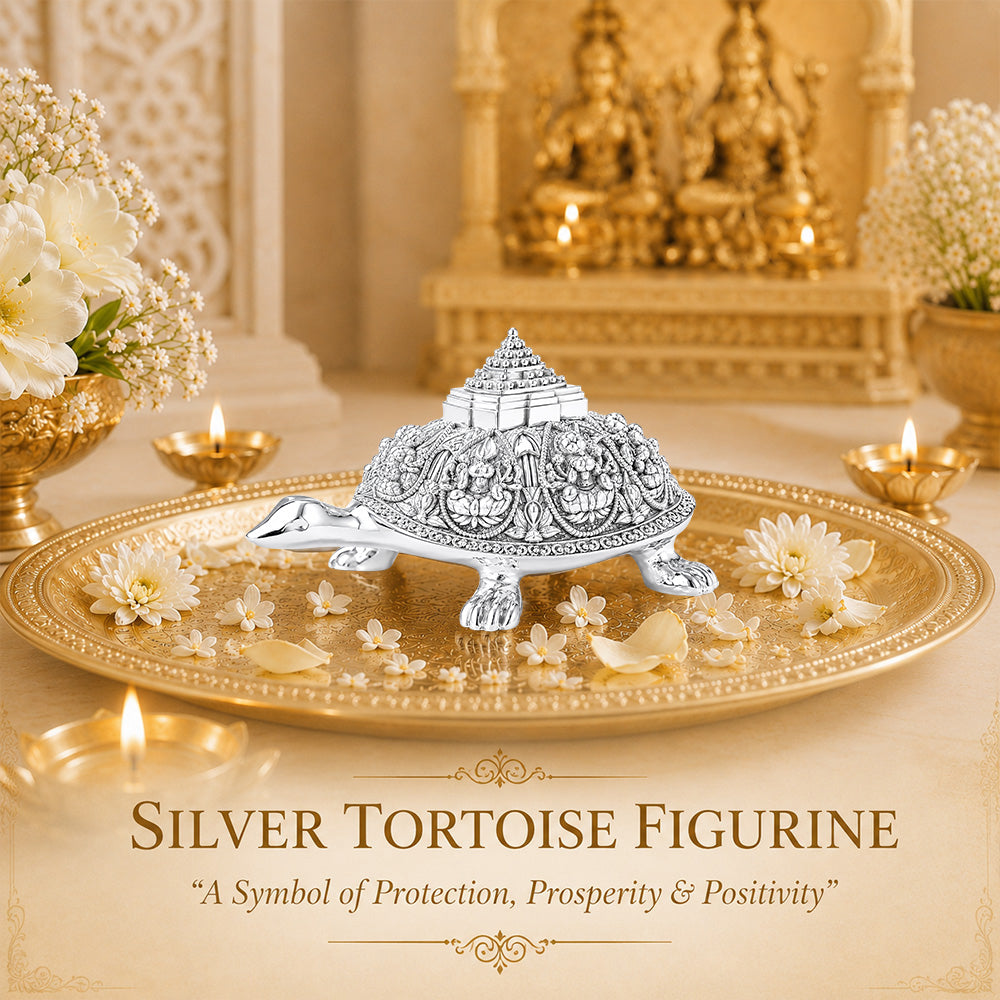 999 Silver-Plated Ashta Lakshmi Tortoise | Premium Gift Box | 4x8 CM