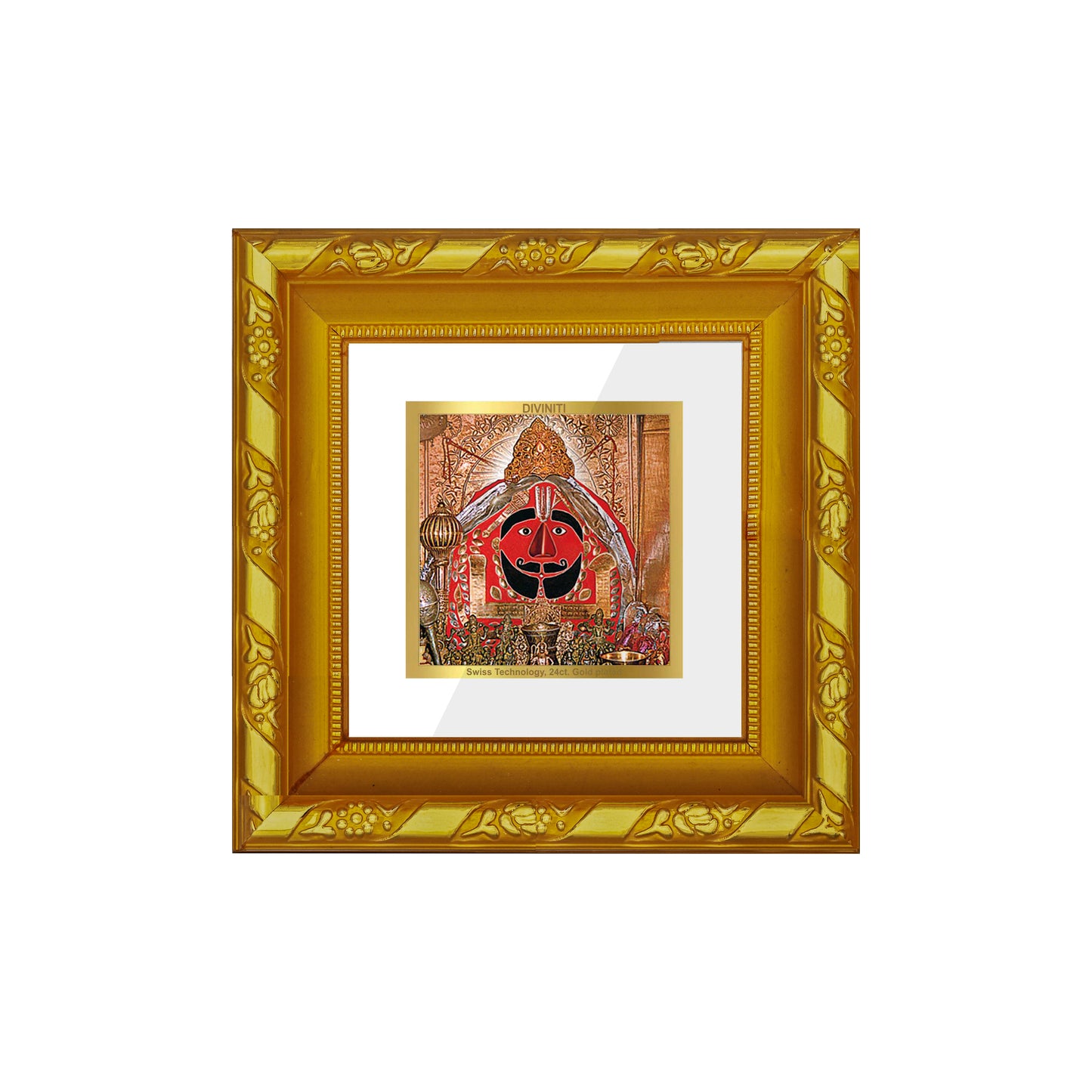 DIVINITI 24K Gold Plated Salasar Balaji Wall Photo Frame Idol for Table Top, Home Decor, Workshop, Puja Room, Premium Gifts | DG103S1A (10x10 CM)
