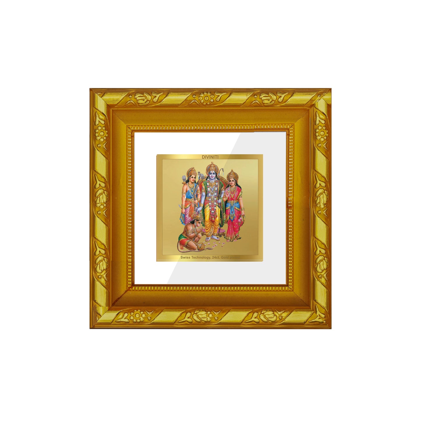 DIVINITI 24K Gold Plated Lord Ram Darbar Traditional Wall Photo Frame Idol for Home & Office Decor, Puja Room, Premium Gifts | DG103S1A (10x10 CM)