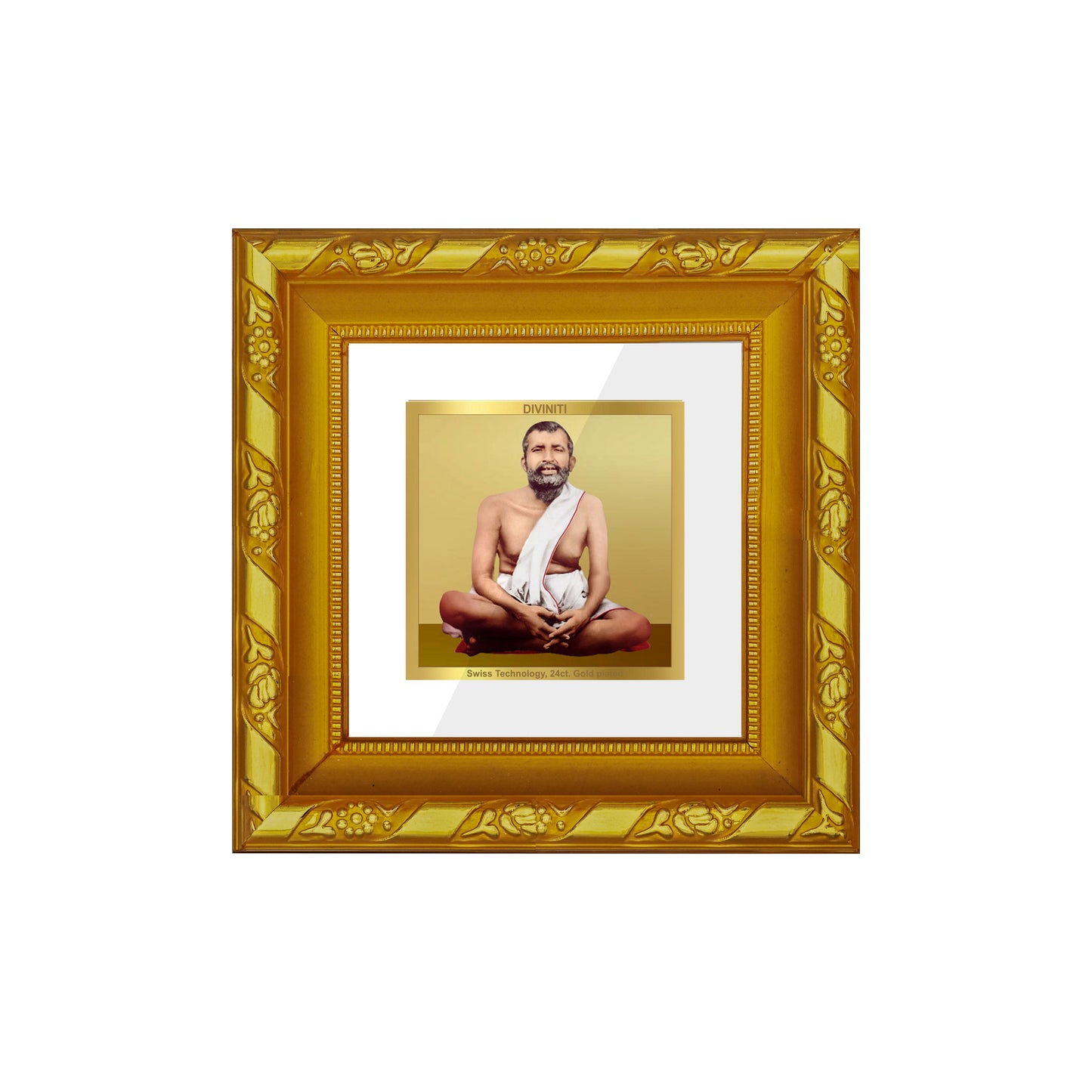 DIVINITI 24K Gold Plated Foil Ramakrishna Wall Photo Frame Idol for Wall Hanging, Table Top, Home Decor, Workshop, Gifts | DG103S1A (10x10 CM)