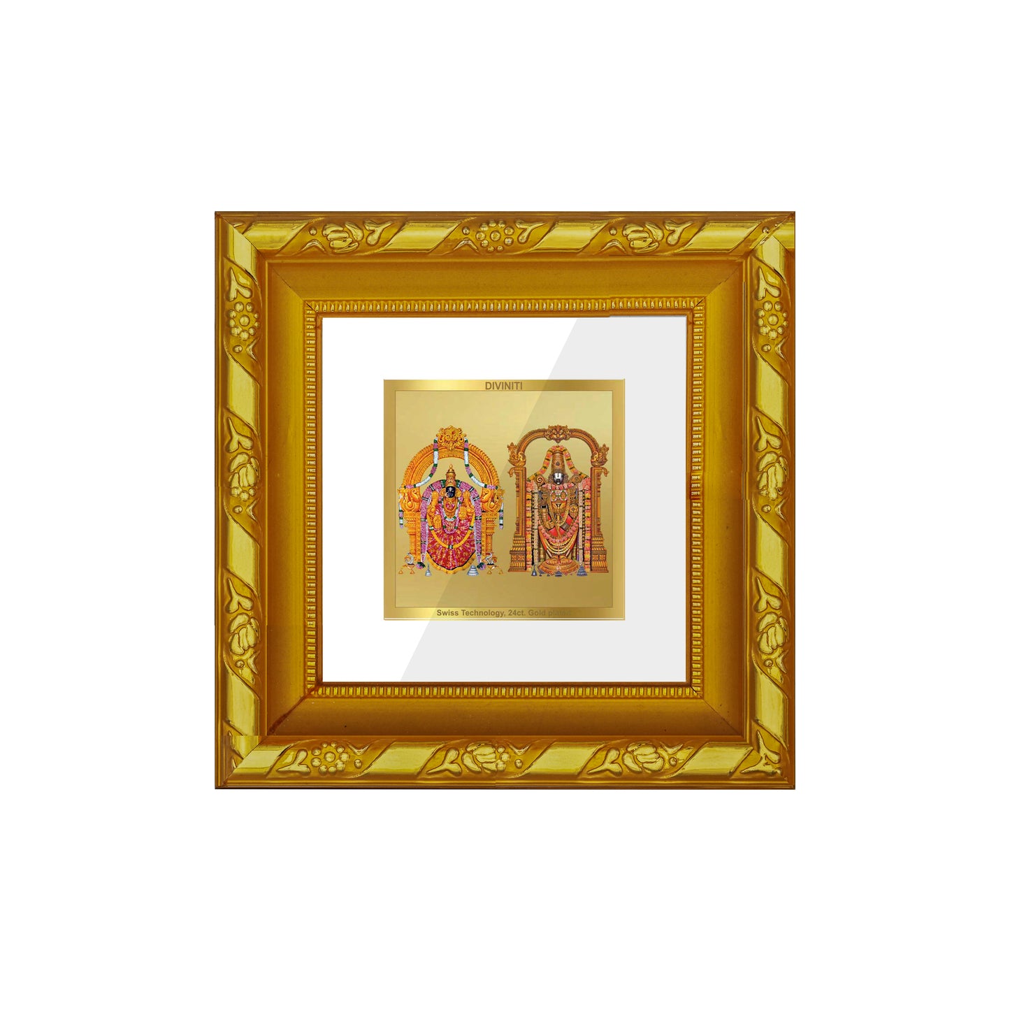DIVINITI 24K Gold Plated Foil Padmavathi Balaji Stylish Wall Photo Frame Idol for Workshop, Puja Room, Home Decor, Luxurious Gifts | DG103S1A (10x10 CM)