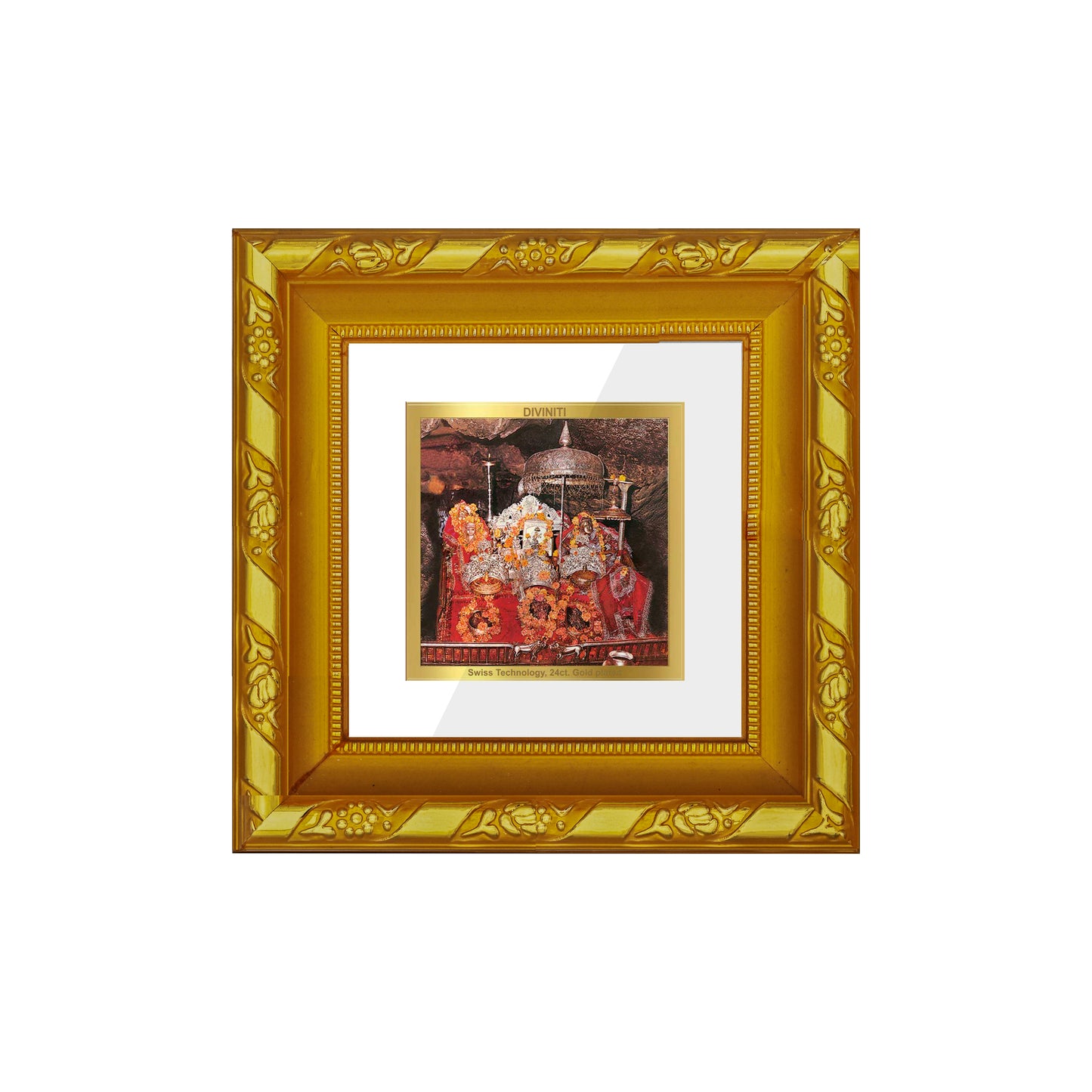 DIVINITI 24K Gold Plated Foil Mata Ka Darbar Classic Photo Frame Idol for Workshop, Puja Room, Table Top, Home Wall Decor, Gifts | DG103S1A (10x10 CM)