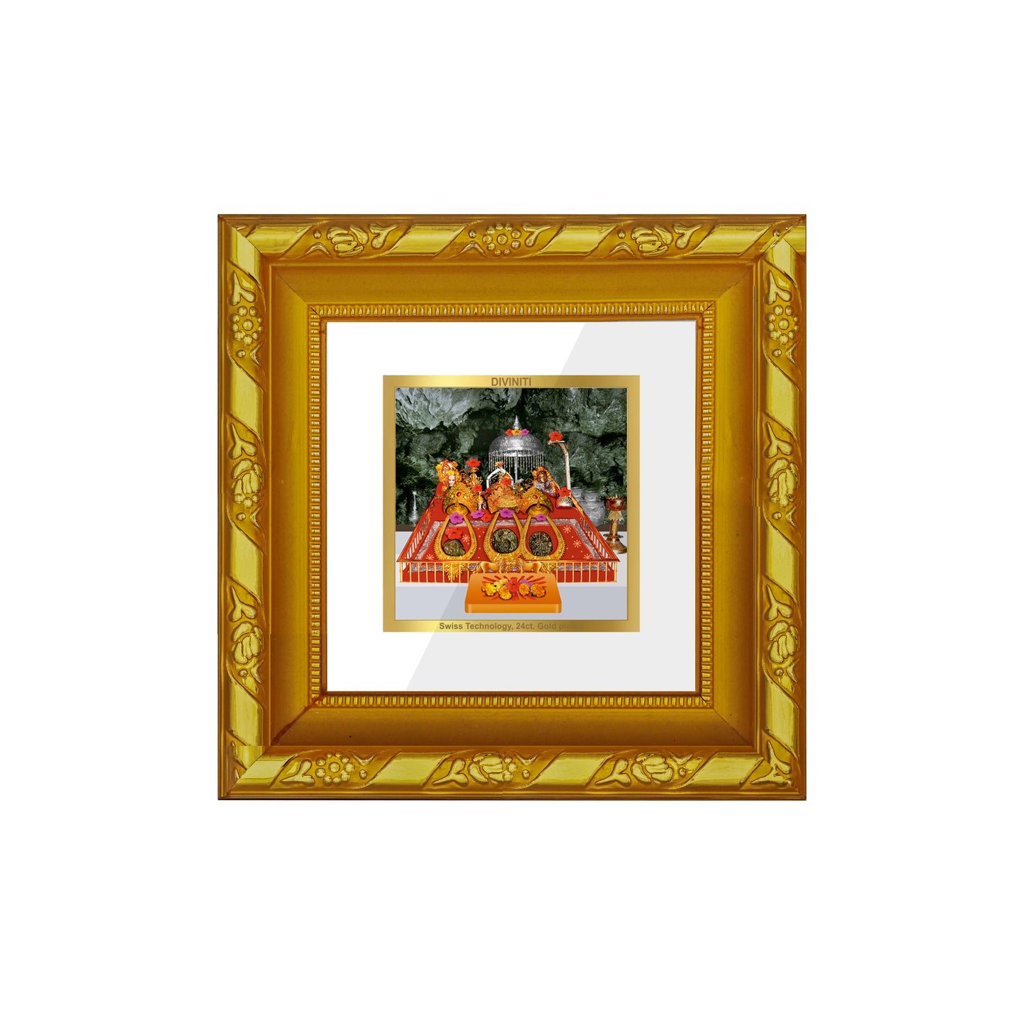 DIVINITI 24K Gold Plated Foil Mata Ka Darbar Traditional Wall Photo Frame Idol for Home Decor, Workshop, Puja Room, Tabletop, Gifts | DG103S1A (10x10 CM)