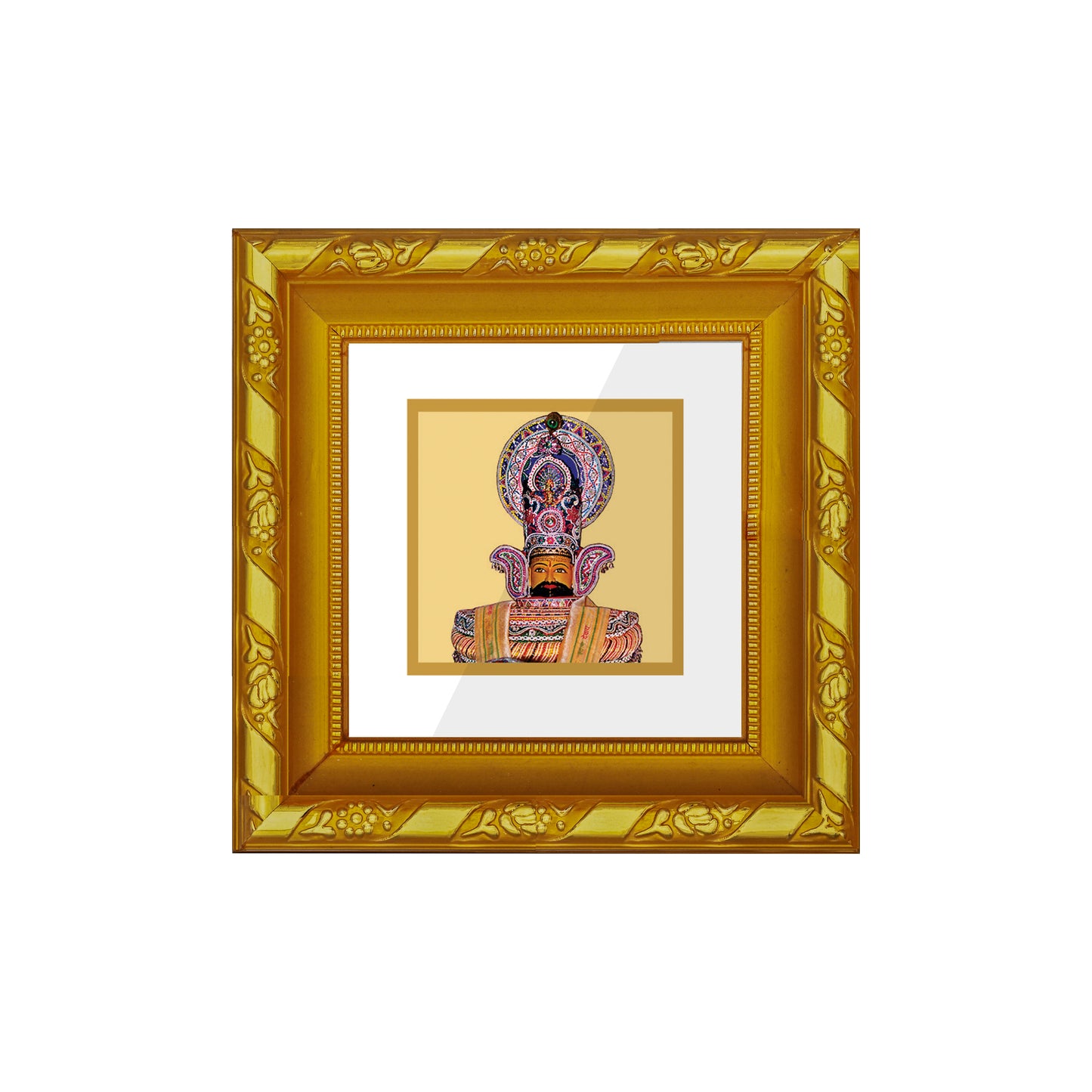 DIVINITI 24K Gold Plated Foil Khatu Shyam Modern Photo Frame Idol for Wall Hanging, Prayer, Home & Office Decor, Workshop, Gifts | DG103S1A (10x10 CM)