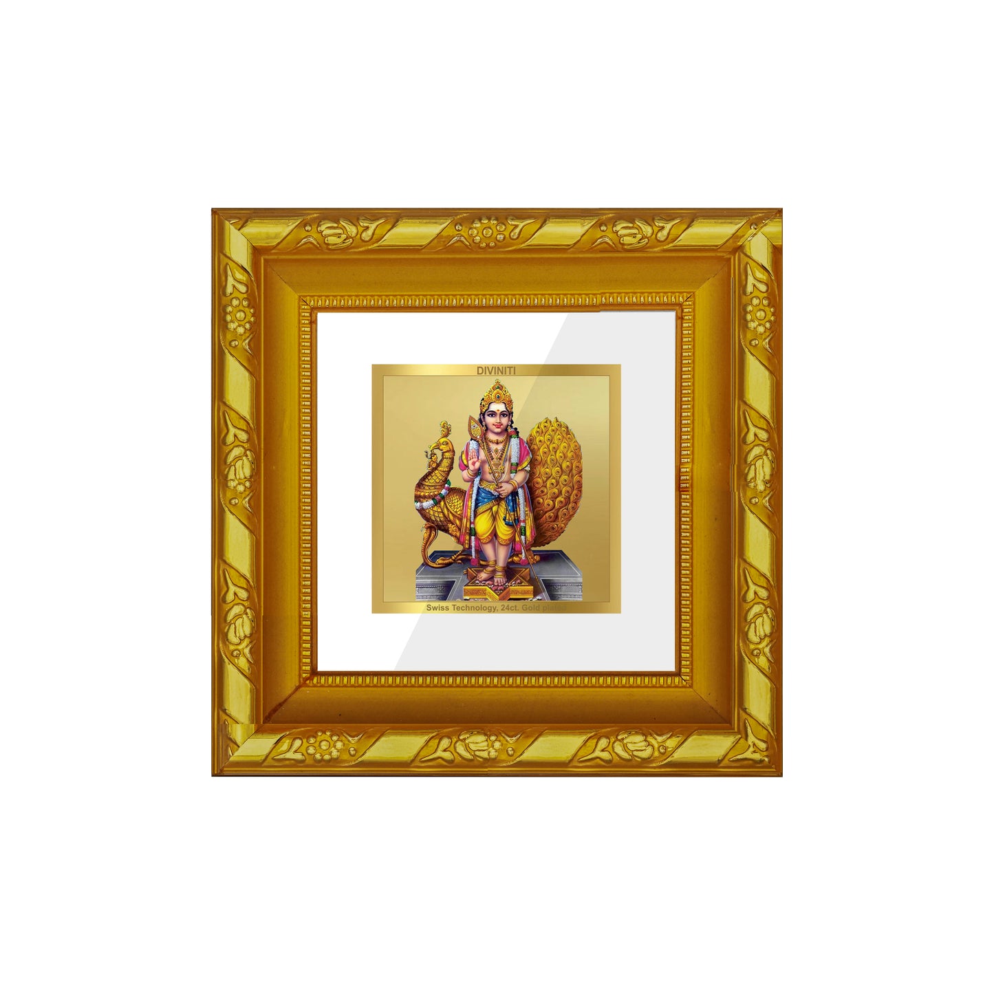 DIVINITI 24K Gold Plated Foil Lord Karthikey Photo Frame for Wall Hanging, Home Decor, Workshop, Table Top, Gifts | DG103S1A (10x10 CM)