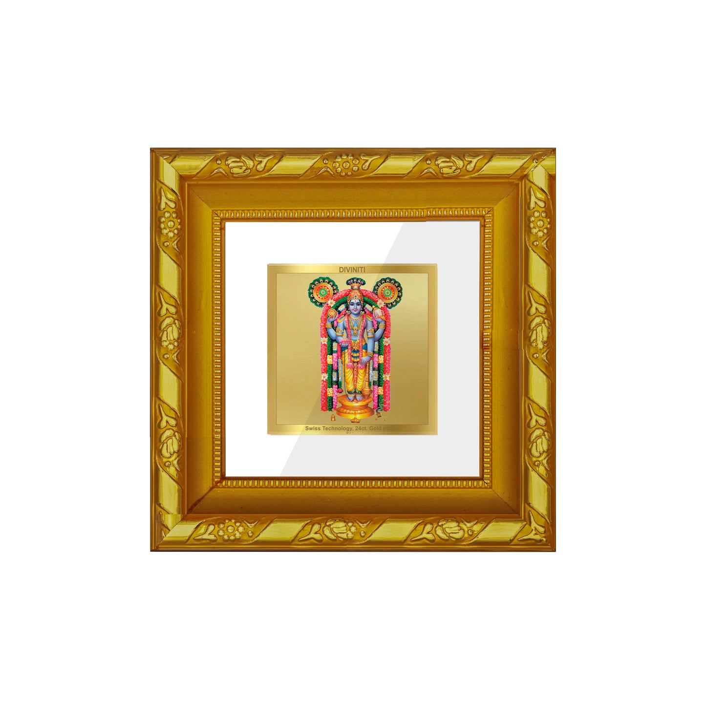 DIVINITI 24K Gold Plated Foil Guruvayurappan Wall Photo Frame for Home Decor, Table Top, Workshop, Luxurious Gifts|DG103S1A (10x10 CM)