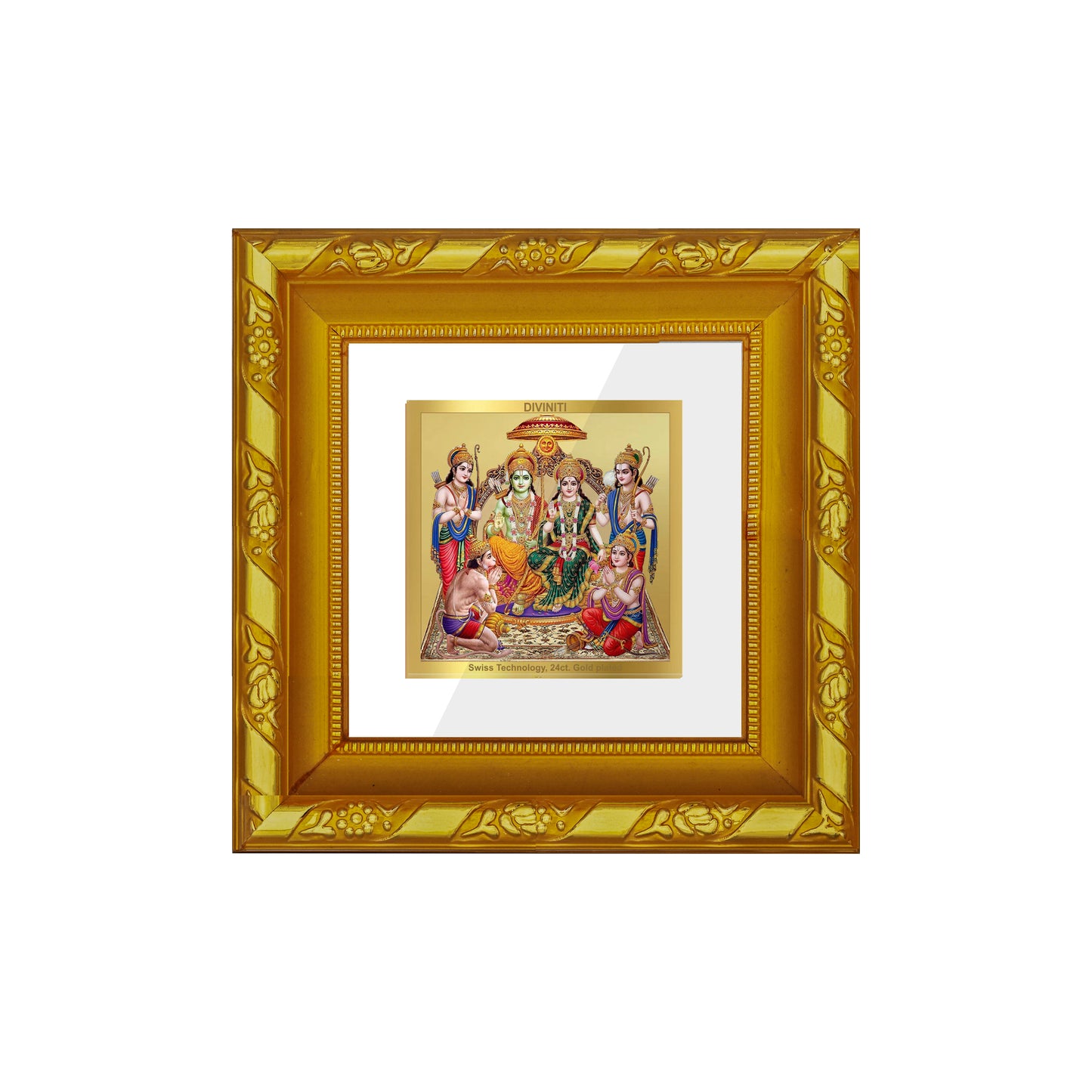 DIVINITI 24K Gold Plated Lord Ram Darbar Photo Frame Idol for Home & Office Wall Decor, Puja Room, Luxury Gifts | DG103S1A (10x10 CM)