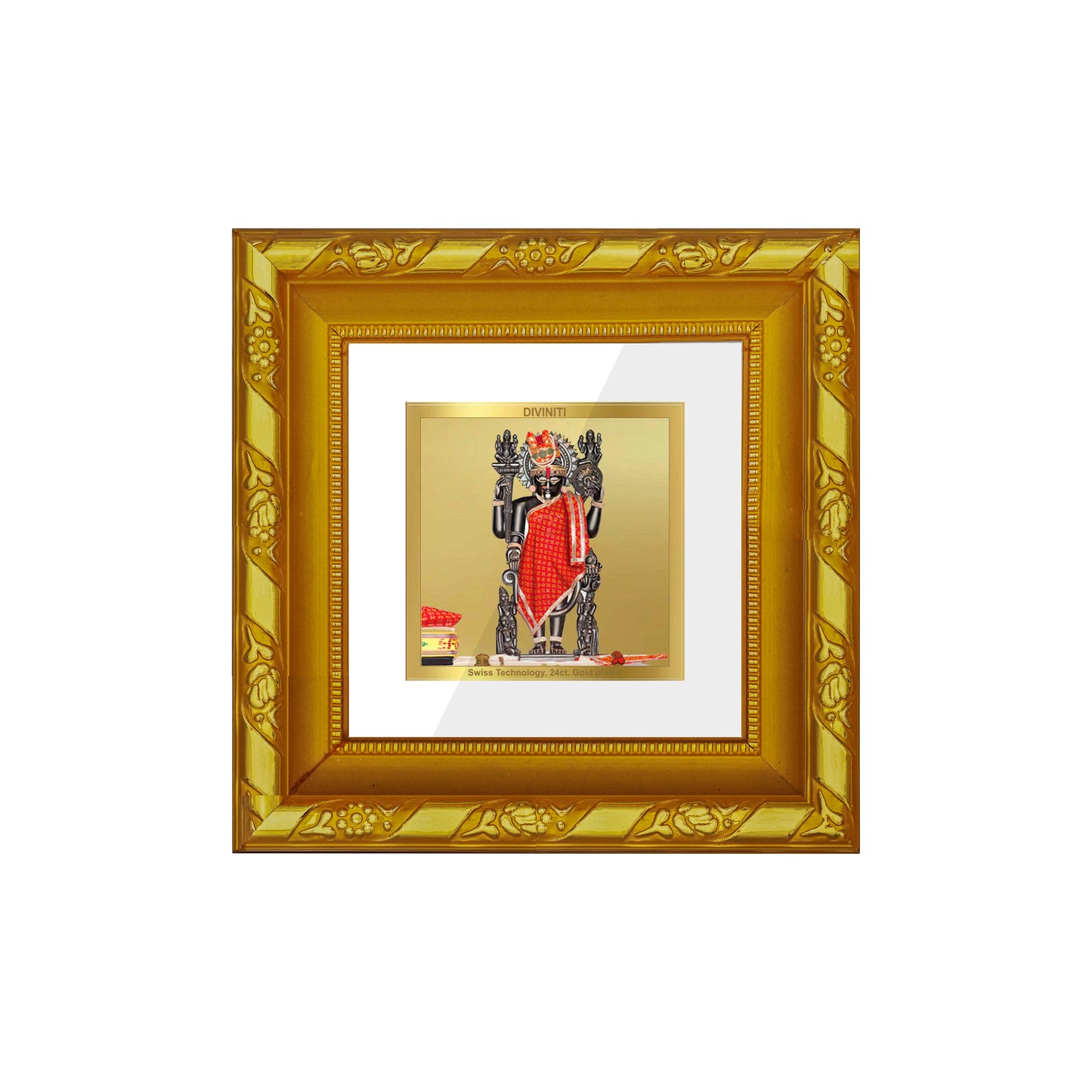 DIVINITI 24K Gold Plated Foil Dwarkadhish Stylish Photo Frame for Puja Room, Home Wall Decor, Table Top, Puja Room, Gifts|DG103S1A (10x10 CM)