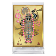 Load image into Gallery viewer, Diviniti 24K Gold Plated Shrinathji Frame For Car Dashboard, Home Decor, Table Top, Puja, Gift (11 x 6.8 CM)
