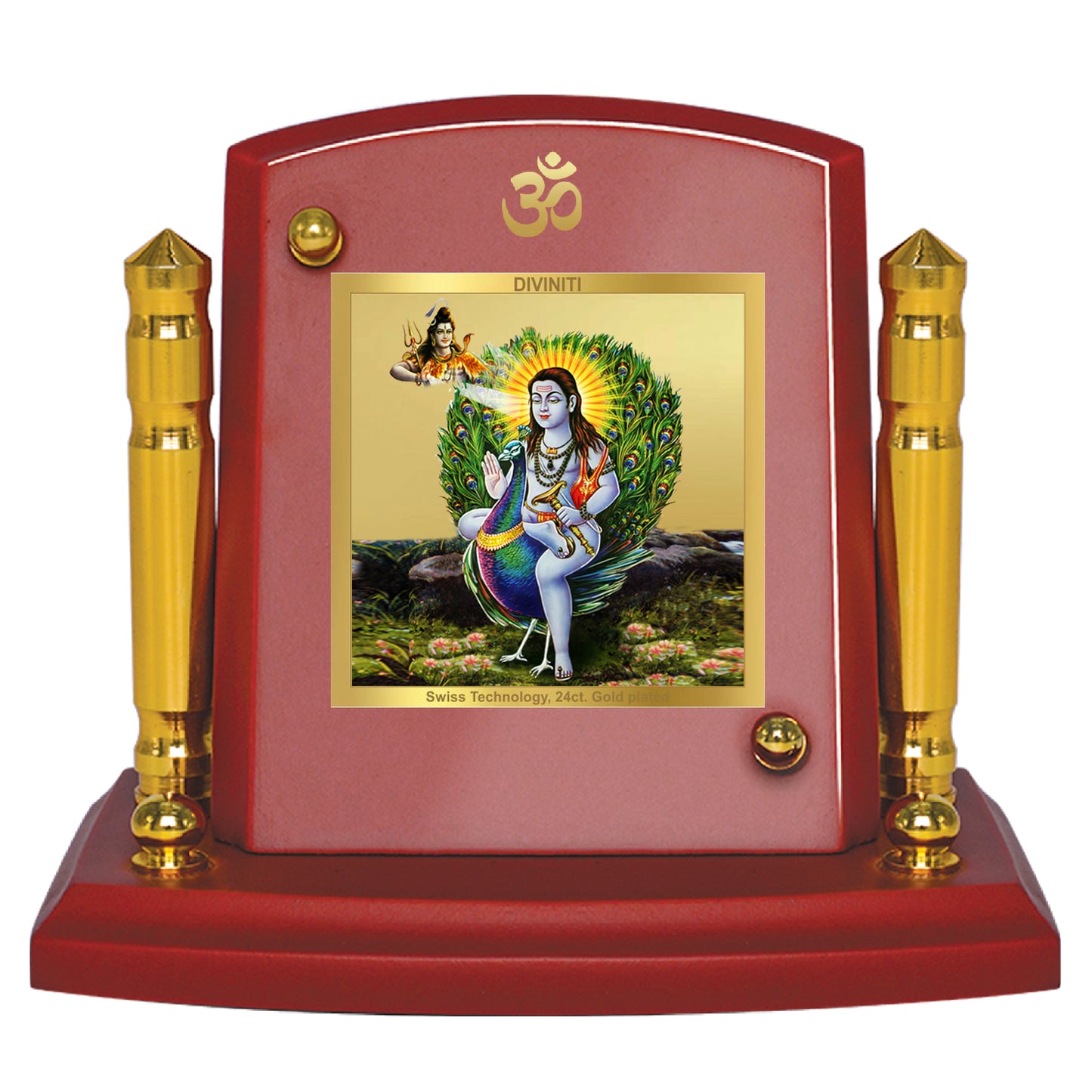 Diviniti 24K Gold Plated Baba Balaknath Photo Frame for Car Dashboard, Home Decor, Tabletop, Puja Room, Showpiece and Gift MDF1BP+ (6.5x5.5 CM)