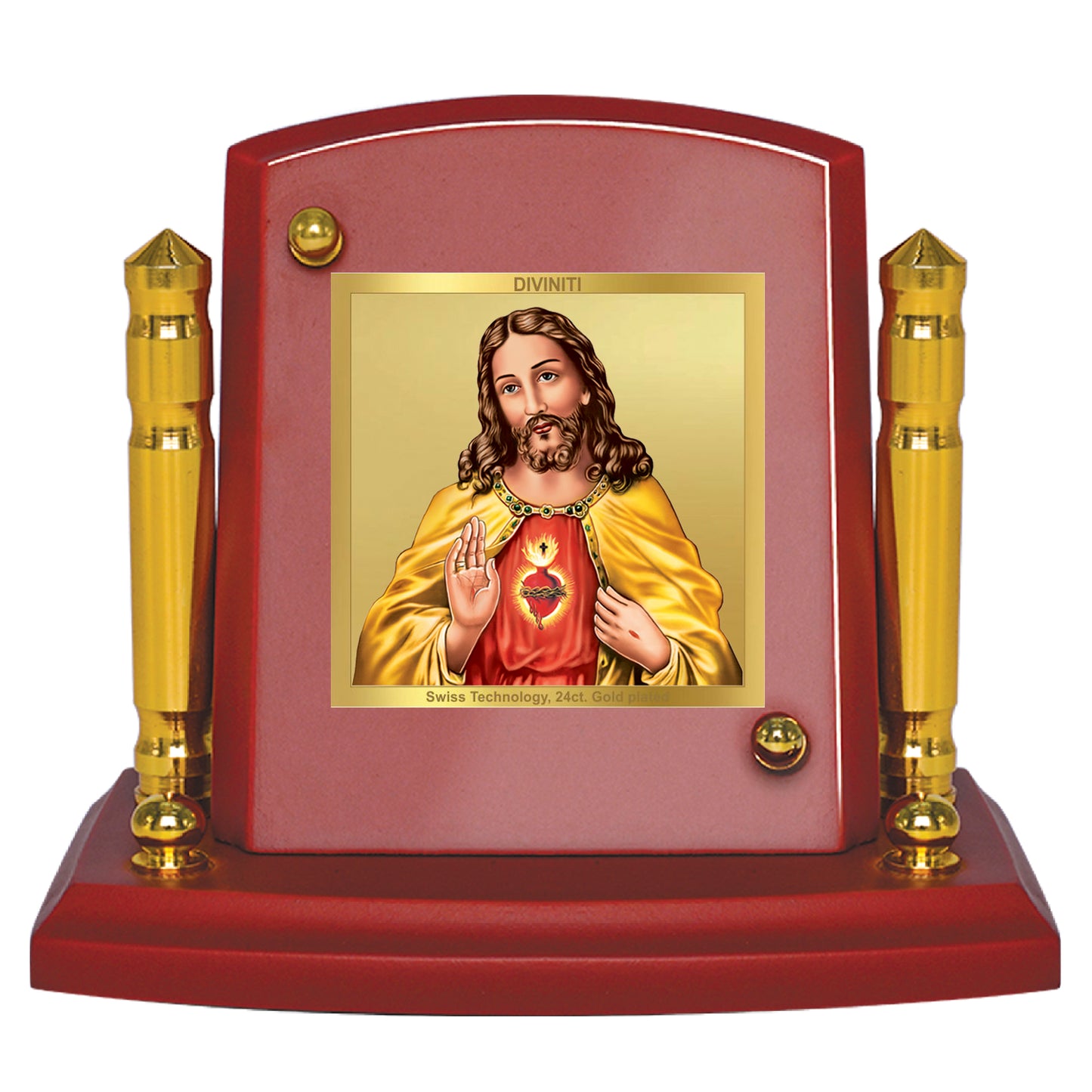 Diviniti 24K Gold Plated Jesus Christ Photo Frame for Car Dashboard, Home Decor, Tabletop, Puja Room, Showpiece and Gift MDF1BP+ (6.5x5.5 CM)