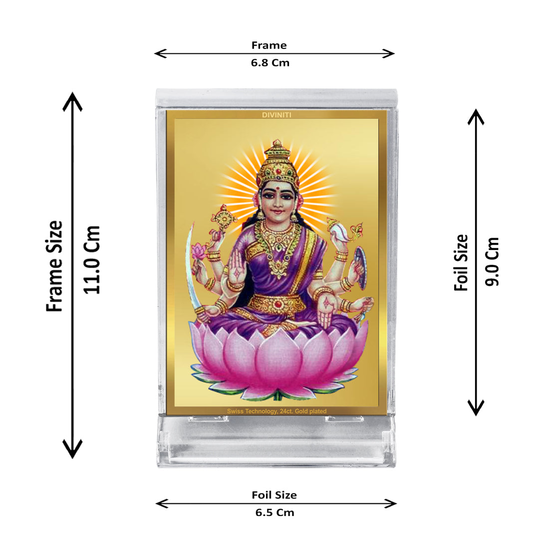 Diviniti 24K Gold Plated Foil Vijaya Lakshmi Frame For Car Dashboard, Home Decor, Puja Room (11 x 6.8 CM)