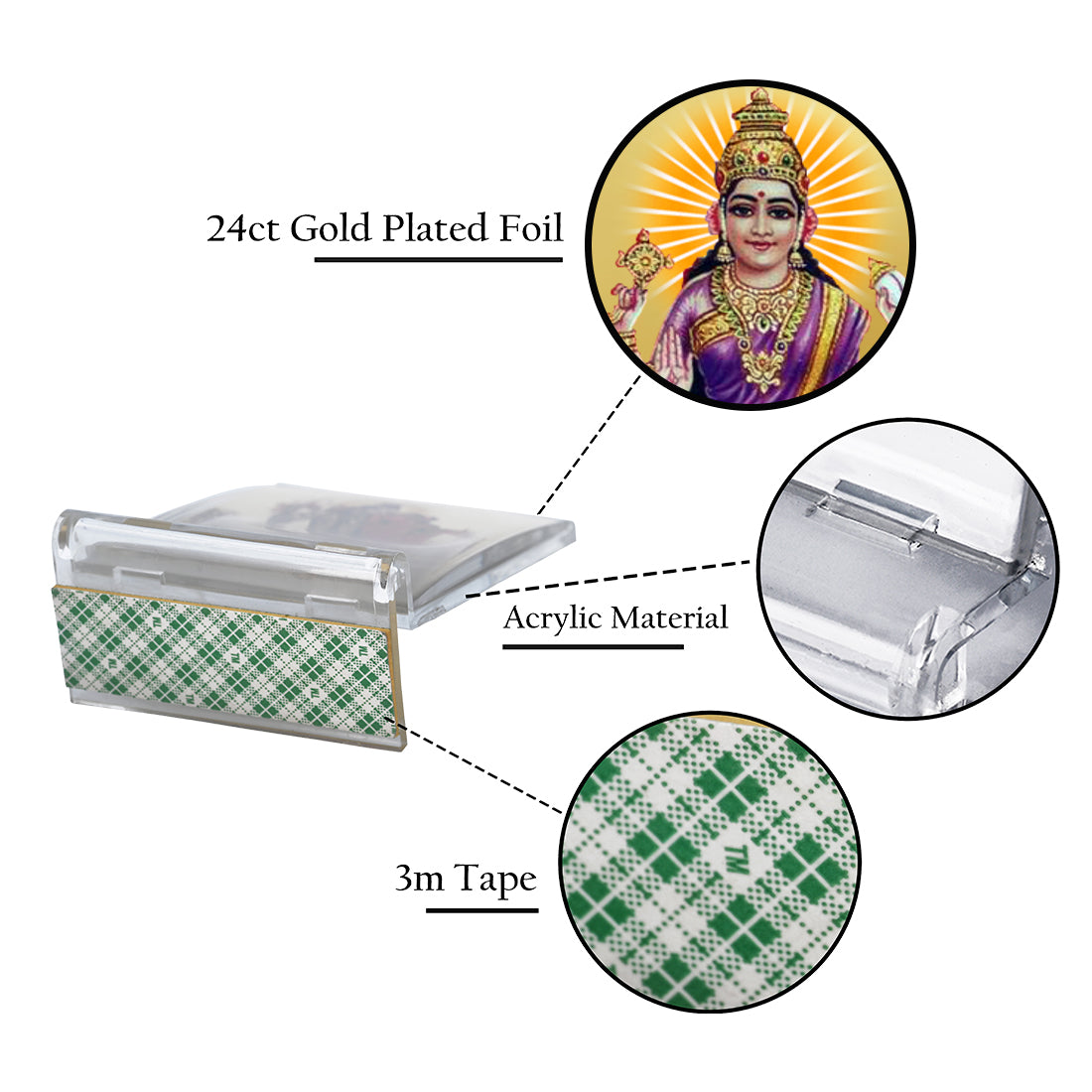 Diviniti 24K Gold Plated Foil Vijaya Lakshmi Frame For Car Dashboard, Home Decor, Puja Room (11 x 6.8 CM)