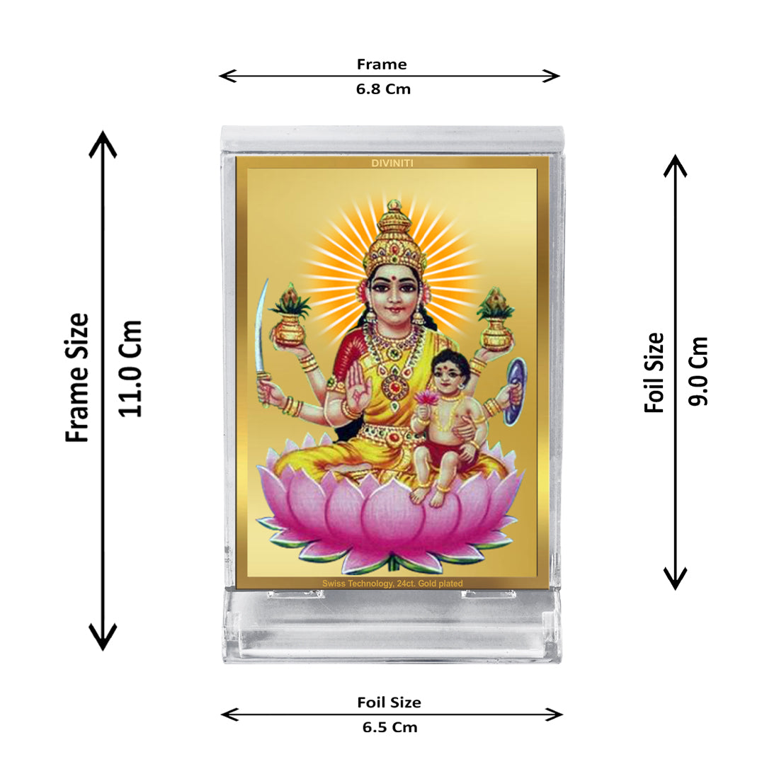 Diviniti 24K Gold Plated Foil Santana Lakshmi Frame For Car Dashboard, Home Decor, Puja Room (11 x 6.8 CM)