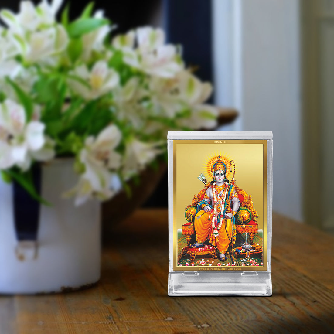 Diviniti 24K Gold Plated Foil God Ram Frame For Car Dashboard, Home Decor, Table, Puja (11 x 6.8 CM)