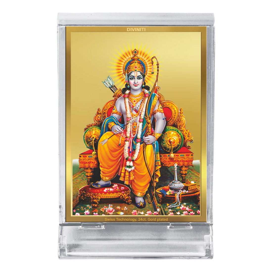Diviniti 24K Gold Plated Foil God Ram Frame For Car Dashboard, Home Decor, Table, Puja (11 x 6.8 CM)