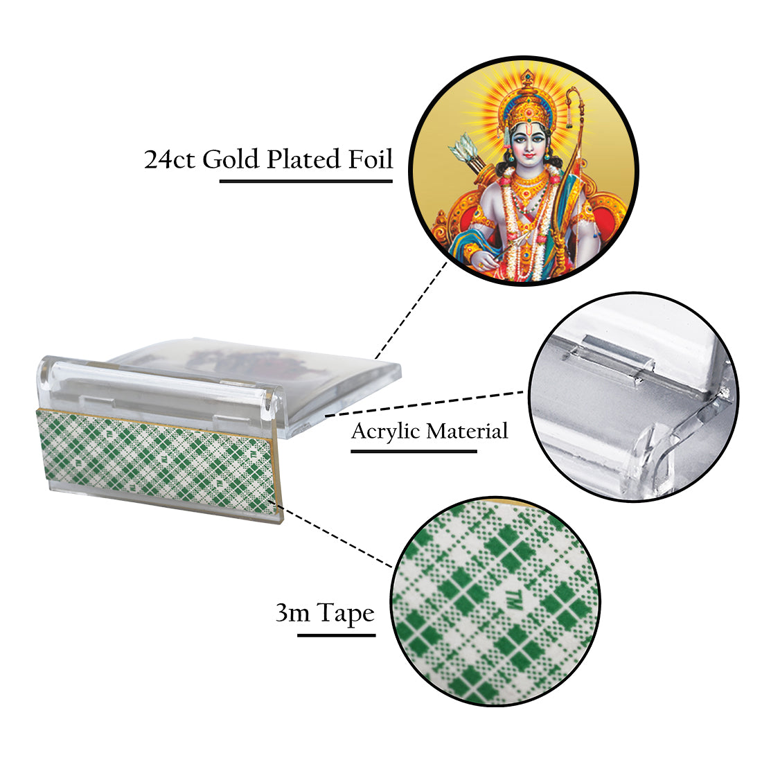 Diviniti 24K Gold Plated Foil God Ram Frame For Car Dashboard, Home Decor, Table, Puja (11 x 6.8 CM)