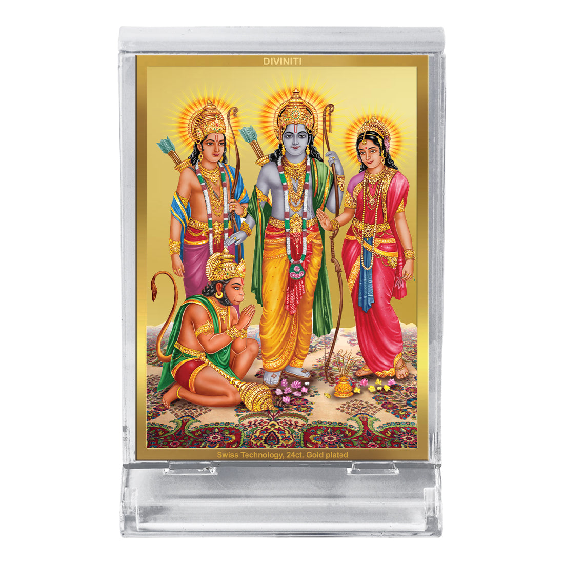 Diviniti 24K Gold Plated Foil Ram Darbar Frame For Car Dashboard, Home Decor Showpiece & Gift (11 x 6.8 CM)