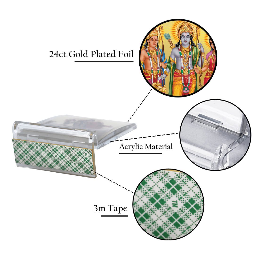 Diviniti 24K Gold Plated Foil Ram Darbar Frame For Car Dashboard, Home Decor Showpiece & Gift (11 x 6.8 CM)