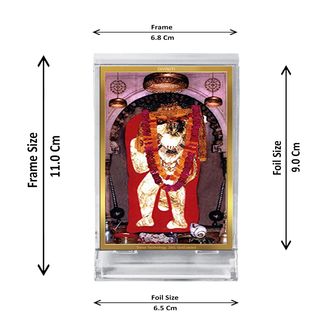 Diviniti 24K Gold Plated Foil Lord Mehandipur Balaji Frame For Car Dashboard, Home Decor, Puja, Gift (ACF 3)(11 x 6.8 CM)