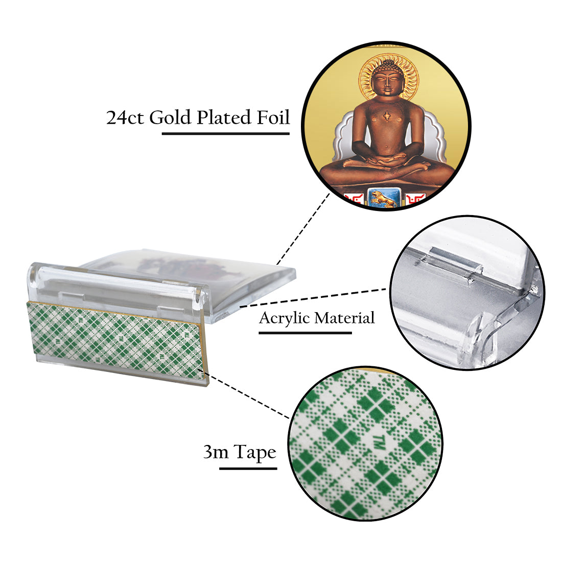 Diviniti 24K Gold Plated Foil Mahavira & Namokar Mantra Frame For Car Dashboard, Home Decor, Gift (11 x 6.8 CM)