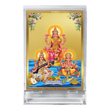 Load image into Gallery viewer, Diviniti 24K Gold Plated Lakshmi Ganesha Saraswati Frame For Car Dashboard, Home Decor, Puja, Gift (11 x 6.8 CM)
