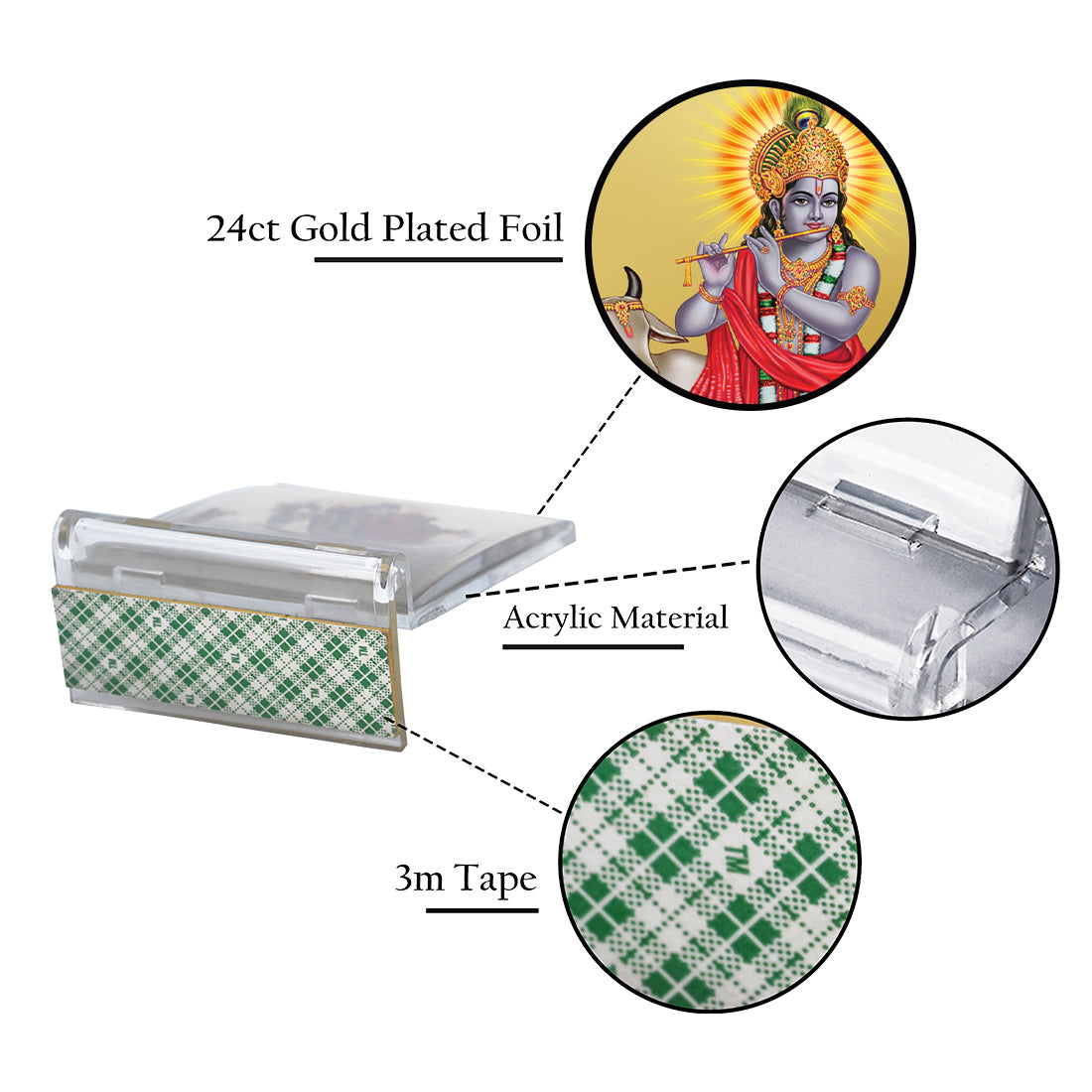 Diviniti 24K Gold Plated Foil Krishna Frame For Car Dashboard, Home Decor, Table Top, Puja, Gift (11 x 6.8 CM)