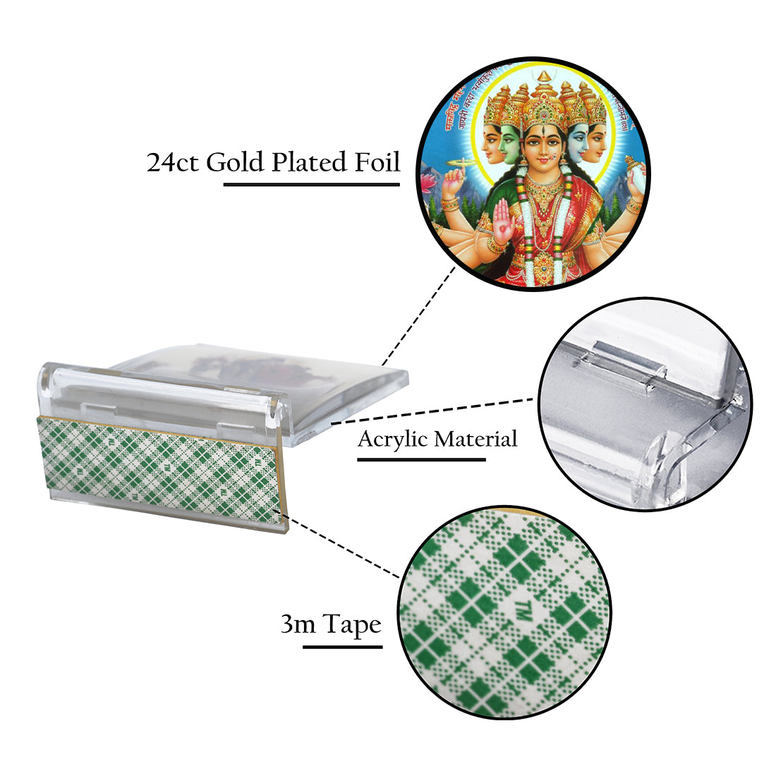 Diviniti 24K Gold Plated Foil Gayatri Mata Frame For Car Dashboard, Home Decor, Puja, Festival Gift (11 x 6.8 CM)