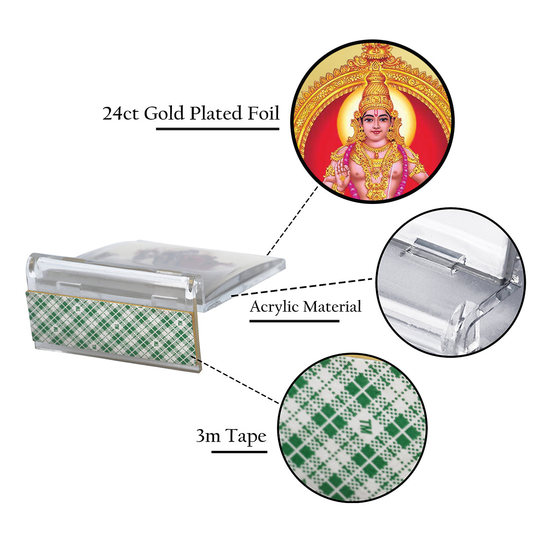 Diviniti 24K Gold Plated Foil Ayyappan Frame For Car Dashboard, Home Decor, Worship & Gift (11 x 6.8 CM)
