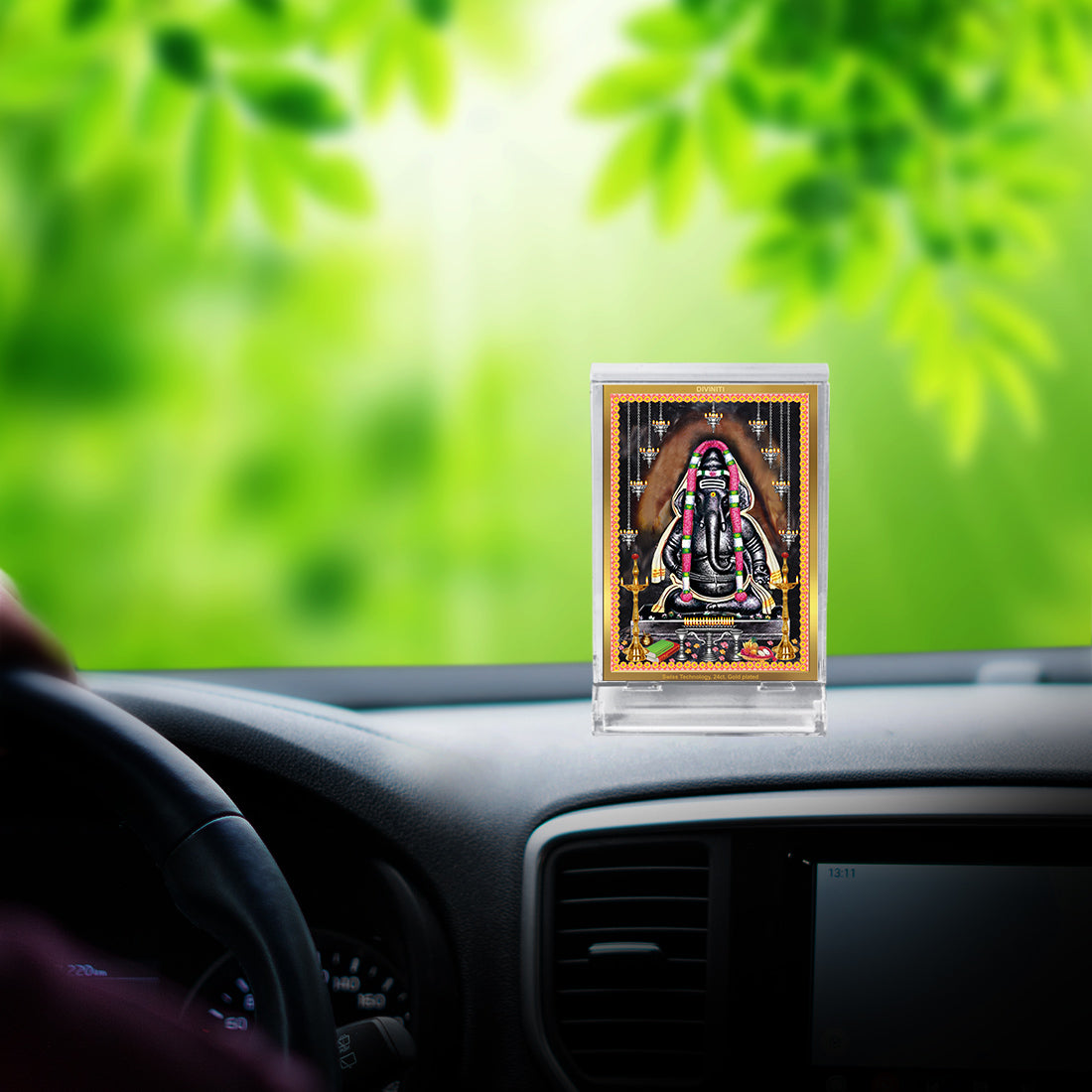 Diviniti 24K Gold Plated Foil Ayyappa Vinayagar Frame For Car Dashboard, Home Decor, Worship & Gift (11 x 6.8 CM)