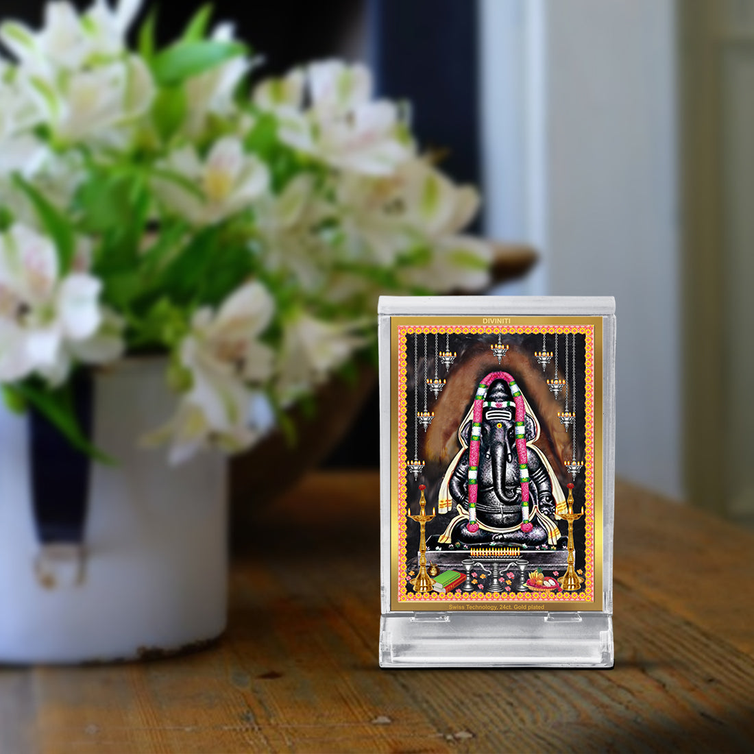 Diviniti 24K Gold Plated Foil Ayyappa Vinayagar Frame For Car Dashboard, Home Decor, Worship & Gift (11 x 6.8 CM)