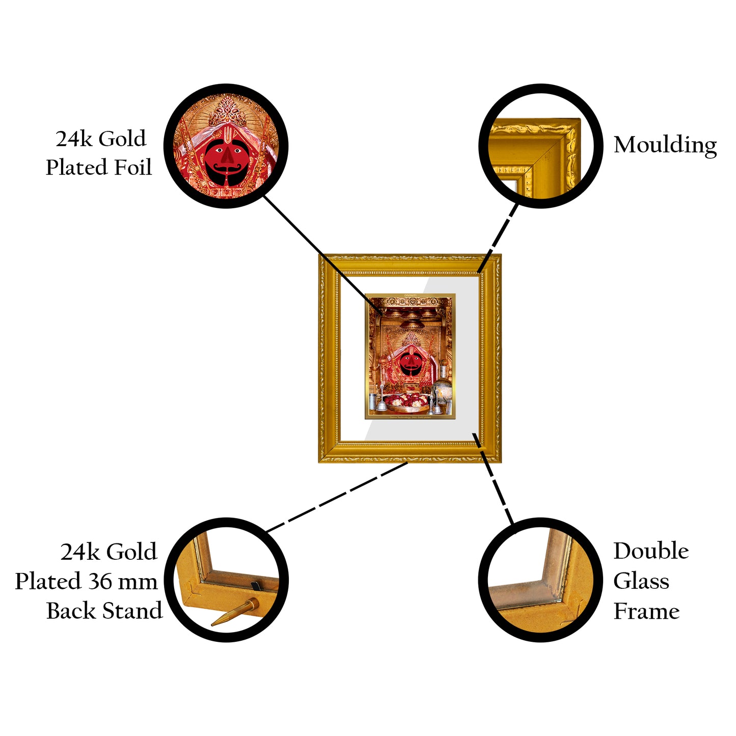 DIVINITI 24K Gold Plated Foil Salasar Balaji Wall Photo Frame Religious Photo Frame Idol for Home & Office Decor Prayer, Gifts Items DG 101 Size 1 (15.3x14.9 CM)