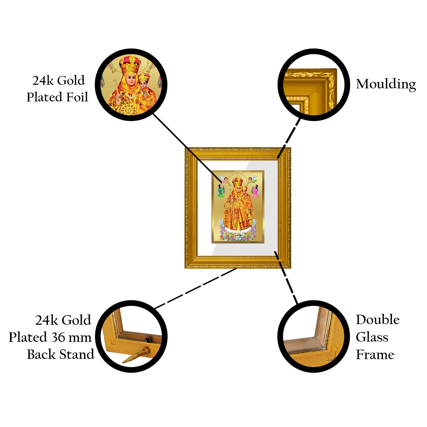DIVINITI 24K Gold Plated Foil Lady of Health Wall Photo Frame Religious Photo Frame Idol for Home & Office Decor Prayer, Gifts Items DG 101 Size 1 (15.3x14.9 CM)