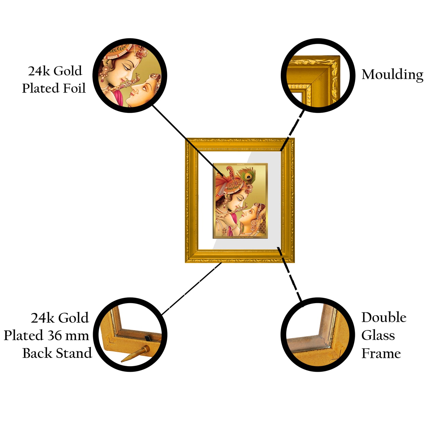 DIVINITI 24K Gold Plated Foil Krishna Wall Photo Frame Religious Photo Frame Idol for Home & Office Decor Prayer, Gifts Items DG 101 Size 1 (15.3x14.9 CM)