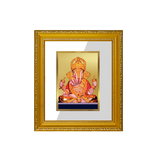 DIVINITI 24K Gold Plated Foil Dagru Ganesha Wall Photo Frame Religious Photo Frame Idol for Home & Office Prayer Gifts Items DG 101 Size 1 (15.3x14.9 CM)