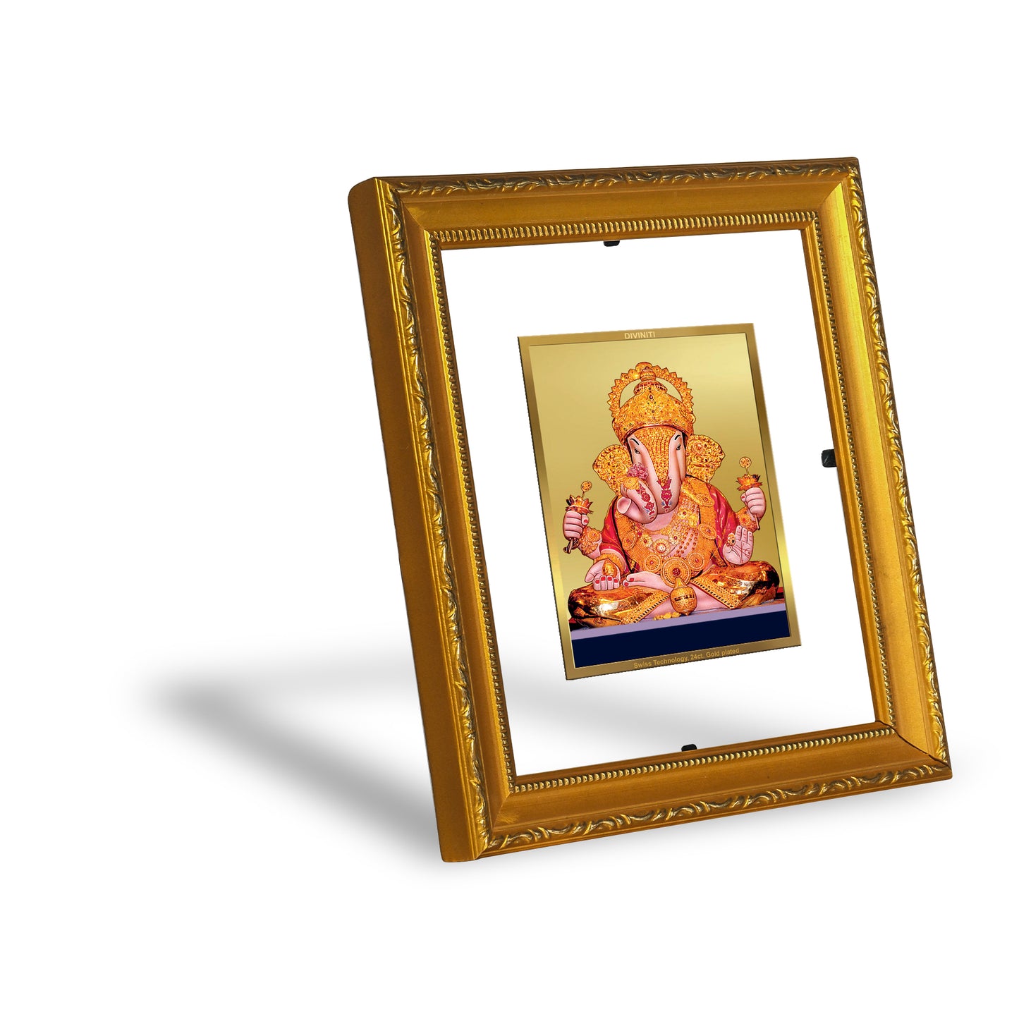 DIVINITI 24K Gold Plated Foil Dagru Ganesha Wall Photo Frame Religious Photo Frame Idol for Home & Office Prayer Gifts Items DG 101 Size 1 (15.3x14.9 CM)
