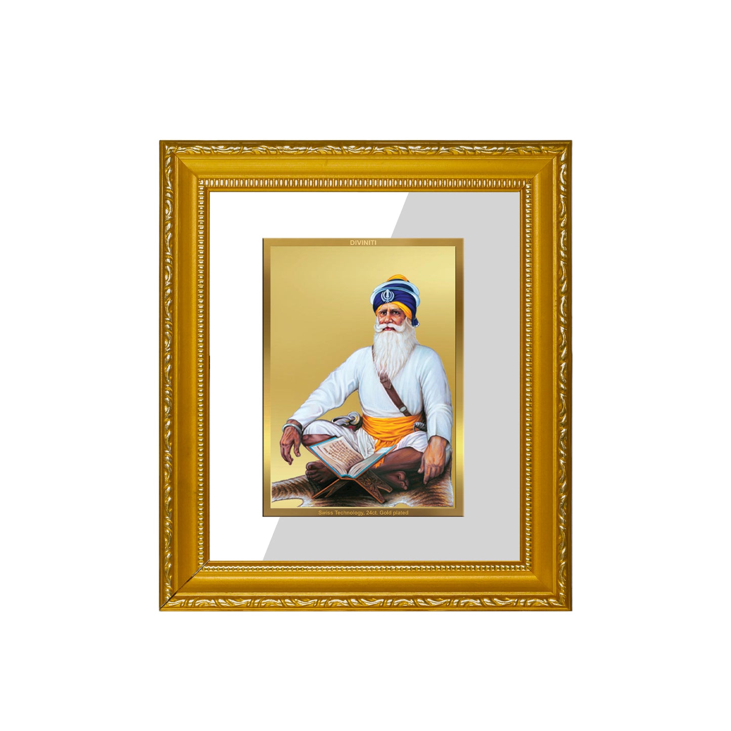 DIVINITI 24K Gold Plated Foil Baba Deep Singh Ji Wall Photo Frame Religious Photo Frame Idol for Home & Office Decor Prayer, Gifts Items DG 101 Size 1 (15.3x14.9 CM)